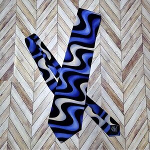HUGO BOSS Mens Necktie Blue Black Office Career Silk Professional Patterned